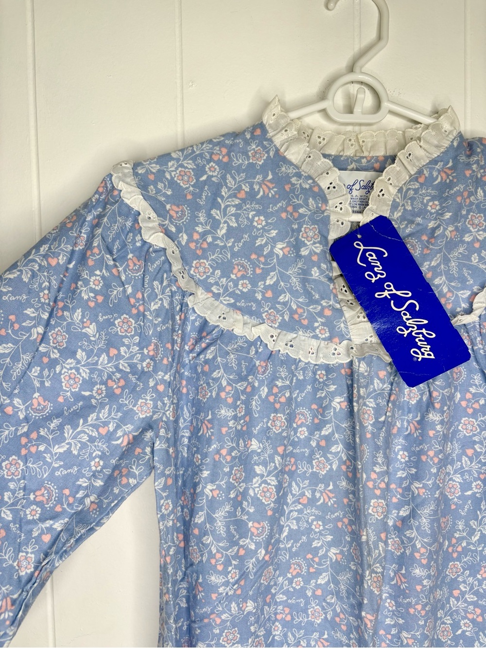 🩷NWT VINTAGE Lanz of Salzburg Nightgown Blue Lace Cottagecore Full Length Small